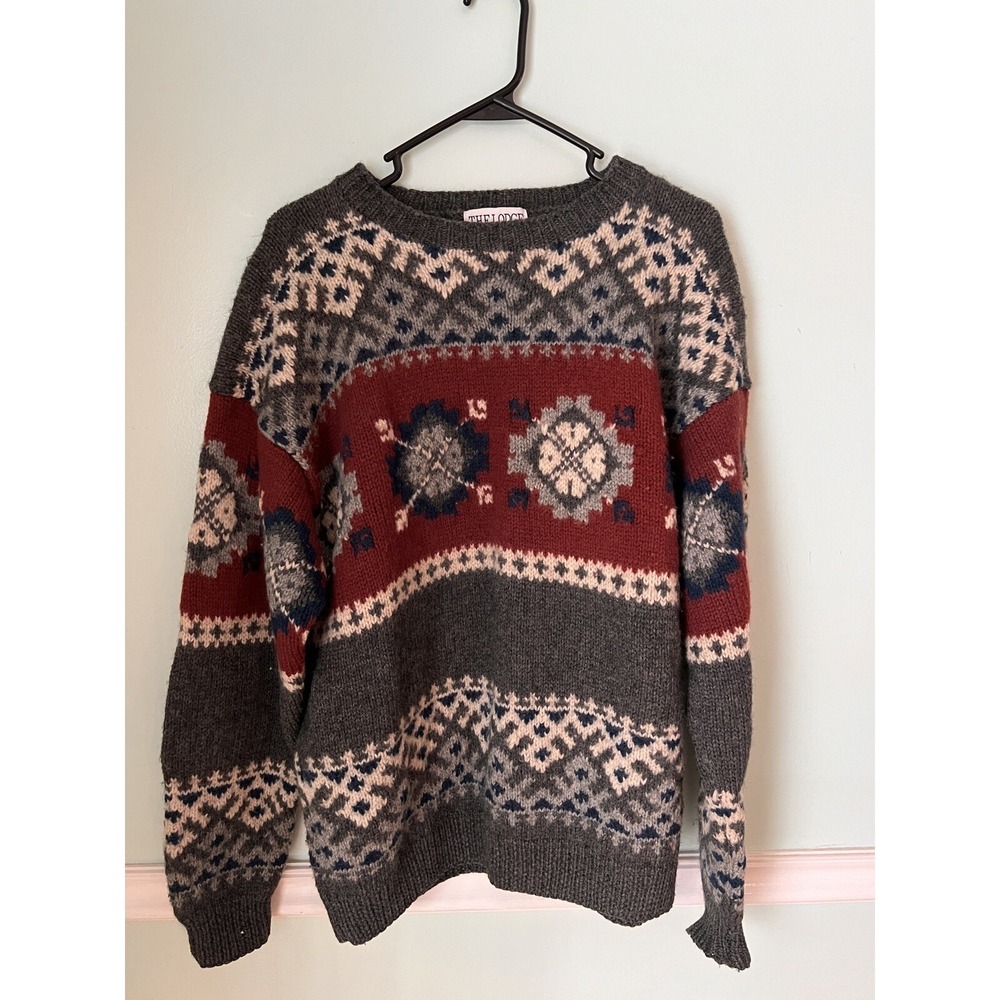 The Lodge Sweater Mens M Wool Nordic‎ Snowflake Crewneck Pullover Knit Vtg